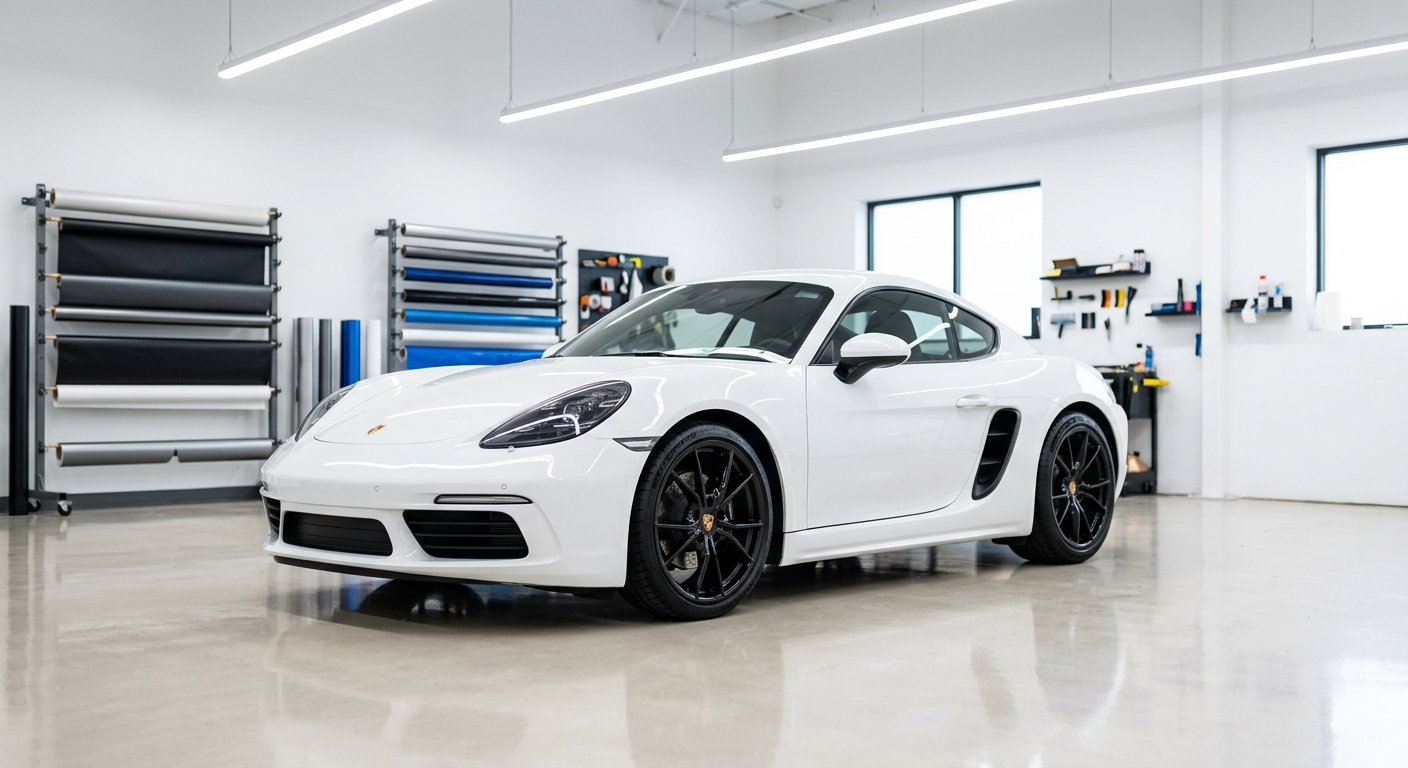 Porsche Cayman — gloss white to satin midnight blue — before detailing